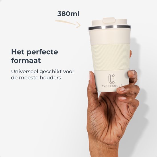 Mug thermos Castagnola - Tasse à café à emporter - Mug de voyage pour le café et le thé - Mug à thé - 380 ML - Acier inoxydable - Blanc cassé