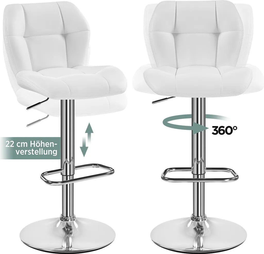 Lot de 2 tabourets de bar Yaheetech - Blanc - Tabourets de bar pivotants à 360° et réglables, avec dossier et repose-pieds