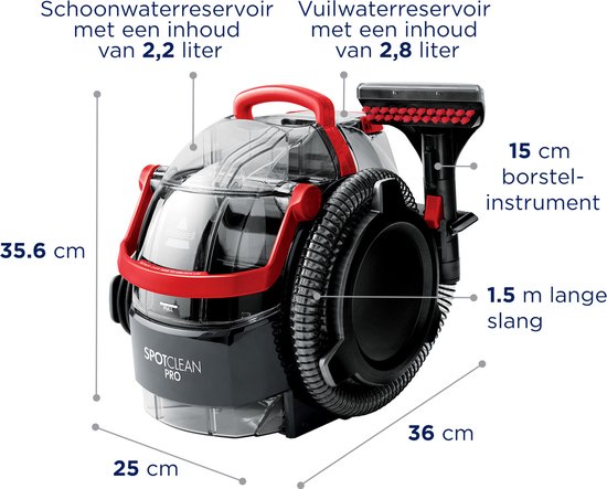 Nettoyeur de taches portable BISSELL SpotClean Pro - Nettoyage professionnel avec moteur de 750 W - Nettoyeur de moquette pour canapé, voiture et matelas - Nettoyeur de moquette - Réservoir de grande capacité - Machine de nettoyage - Nettoyeur de canapés
