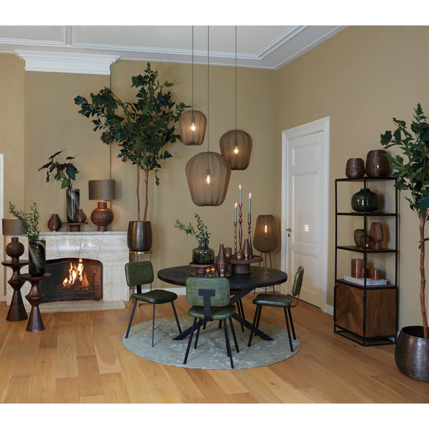 Light & Living Lampe pendante Plumeria - Ø42x50 cm - Vert foncé - Textile + Métal - E27