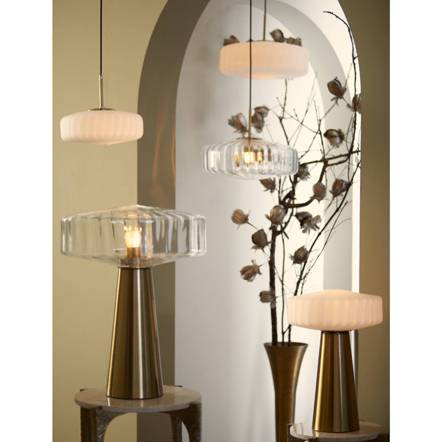 Light & Living Lampe suspendue Pleat - Ø30x17 cm - Blanc mat/Doré
