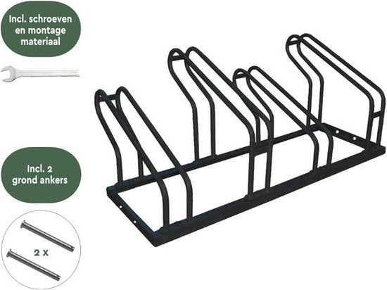 BRASQ Porte-vélos pour 4 vélos - Support pour vélos - Support pour vélos - Support pour vélos pour le sol Comprend le matériel de fixation - Noir