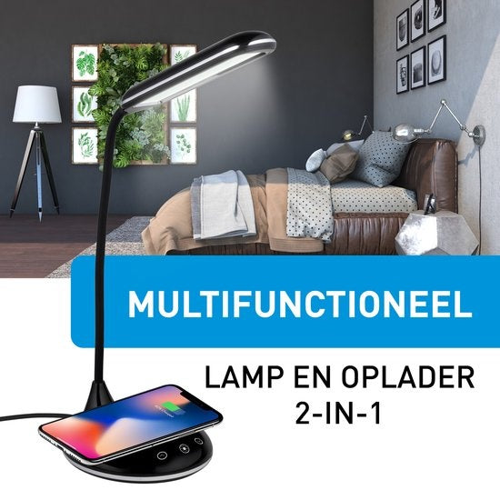 Grundig Lampe de bureau avec chargeur de téléphone - Sans fil - USB - LED - Flexible pliable - Noir