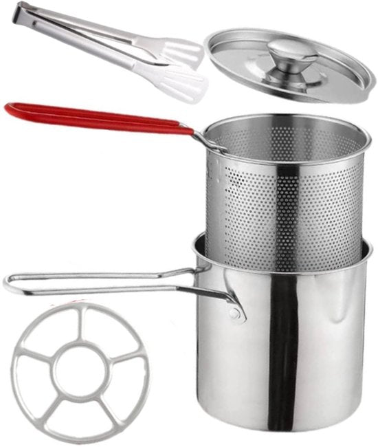 Ceruzo Mini Friteuse - 1.2L - Acier inoxydable - Avec panier - Pour cuisinière à gaz