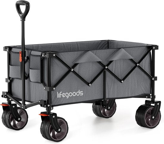 LifeGoods Wagon - XL - Pliable - 200L - Capacité de charge 100KG - Gris
