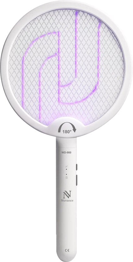 Nuvance Electric Fly Swatter - 180° Swivel Handle - Mosquito Lamp - Usb Rechargeable - Fly Swatter - Mosquito Catcher - Uv - White