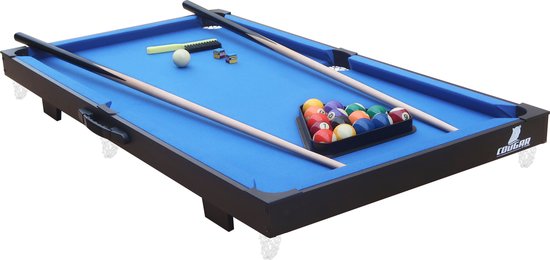 Cougar Table de billard Mini Portable Noir/Bleu – Poignée pratique – Incl. balles - 118x64x12cm