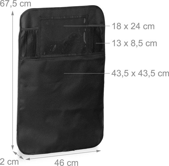 relaxdays organiseur de siège auto enfant - set de 2 pièces - 4 compartiments - protection - noir