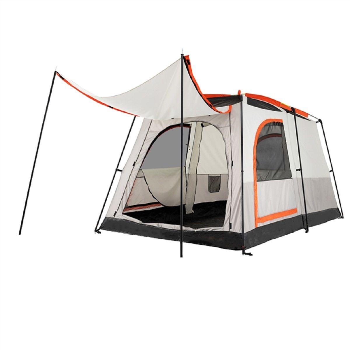 Tente de camping Coast pour 6 personnes - 2 chambres séparées par une cloison - housse anti-pluie et fenêtres en moustiquaire - gris