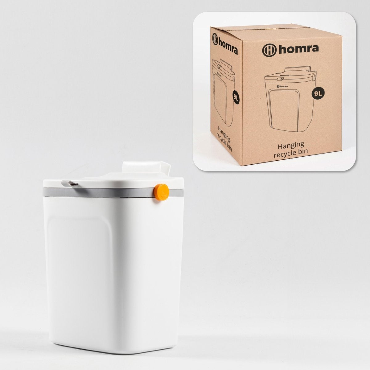 Homra GFT Waste Bin 9L - Countertop Waste Bin with Lid - Hanging Trash Bin with Loose Inner Bucket - Compost Bin 9 Liter for Vegetables and Fruit - Mini - White - Easy to hang up
