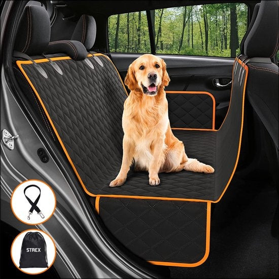 Couverture Strex pour chien Siège arrière de la voiture et coffre - 137 x 147 CM - Couverture protectrice - Tapis pour chien Siège arrière de la voiture - Laisse pour chien et sac de rangement inclus