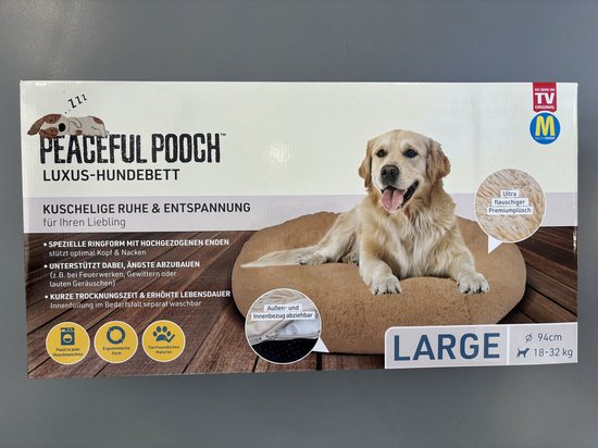 Peaceful Pooch L - panier moelleux pour chien - 94 cm de diamètre - pliable - disponible en plusieurs tailles. Panier pour chat - lavable - rembourrage amovible - soulage les articulations et les muscles - fond à picots antidérapant