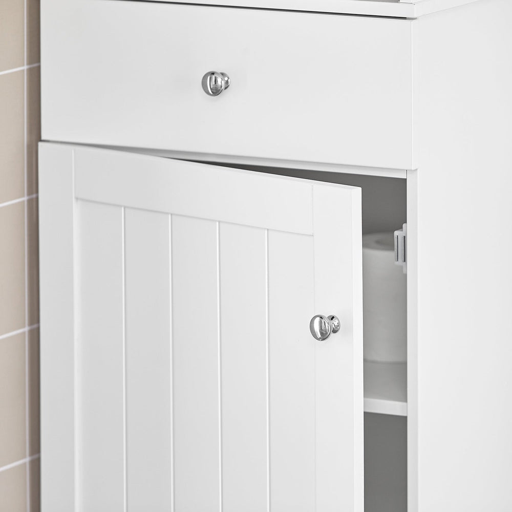 SoBuy BZR17-W Meuble de salle de bain haut - Tiroir, porte et étagères - Blanc - 40x150x33 cm