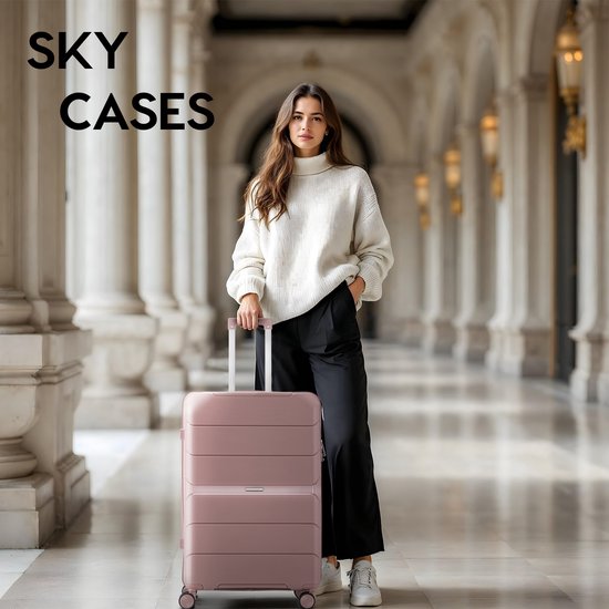 SKYCASES Urban Adventurer - Valise de voyage moyenne - Verrouillage par numéro - 44x27x66cm - 78L - Valise de voyage avec verrouillage de valise - Roues pivotantes - Rose V2