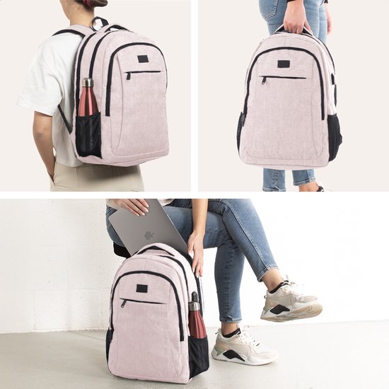 TRVLMORE Sac à dos - 36L - 17.3 Inch - Sac à dos pour ordinateur portable avec USB - Cartable - Homme et Femme - Sac -Vieille - Rose