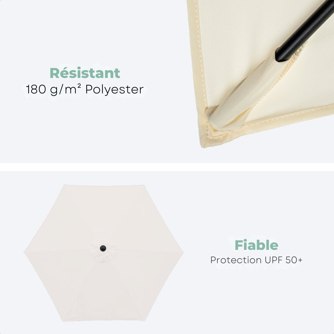 LifeGoods Parasol - Ø270 cm - 30° inclinable - imperméable - avec housse - Crème