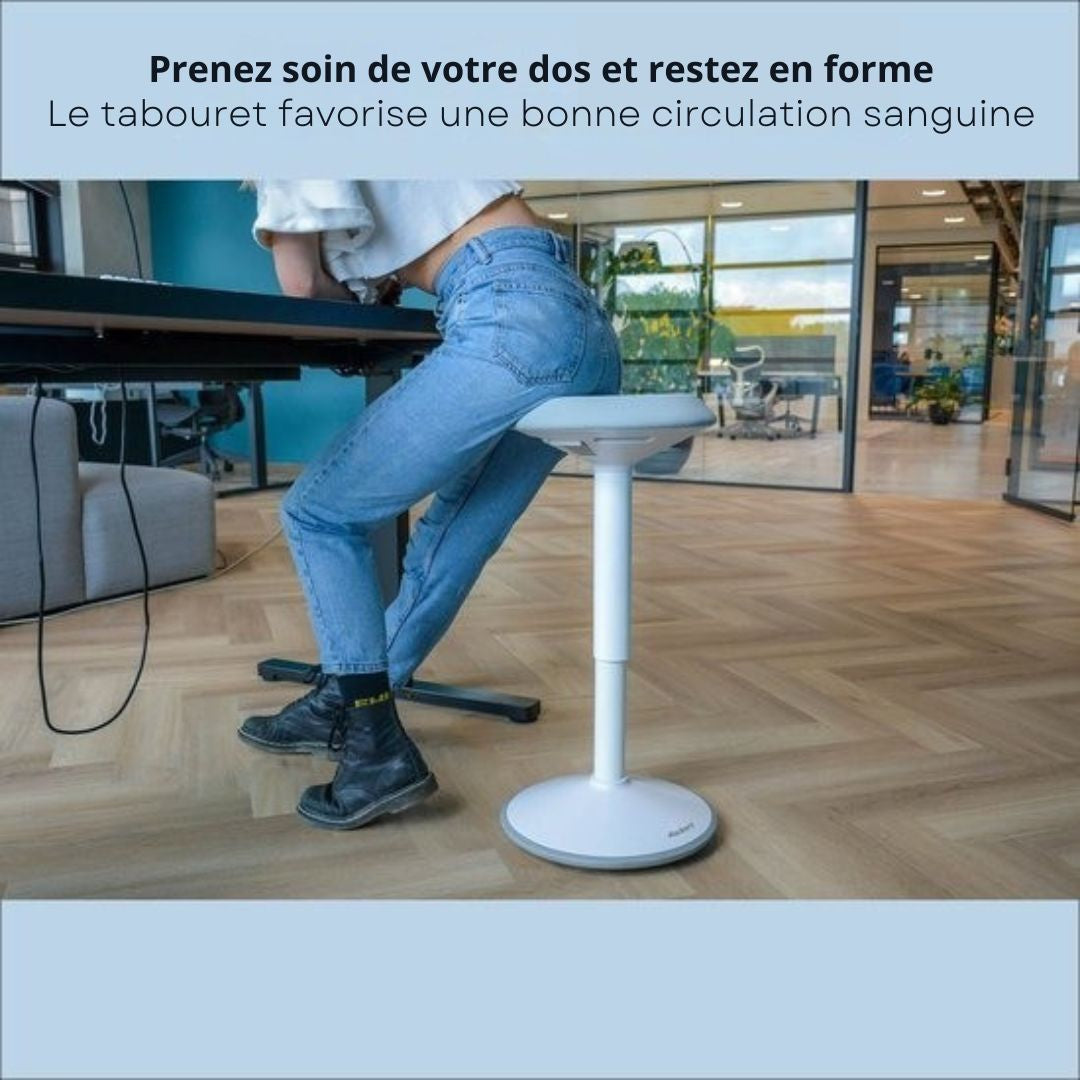 Tabouret oscillant Backerz® - Hauteur 55-80 cm - Tabouret d'équilibre - Tabouret assis-debout - Chaise de bureau ergonomique - Blanc