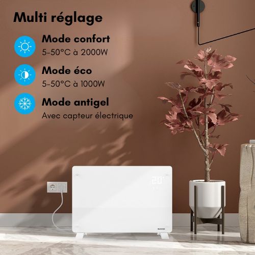 Radiateur éléctrique mobile Auronic - avec thermostat et télécommande - jusqu'à 22 m3 - 2000 W - Blanc