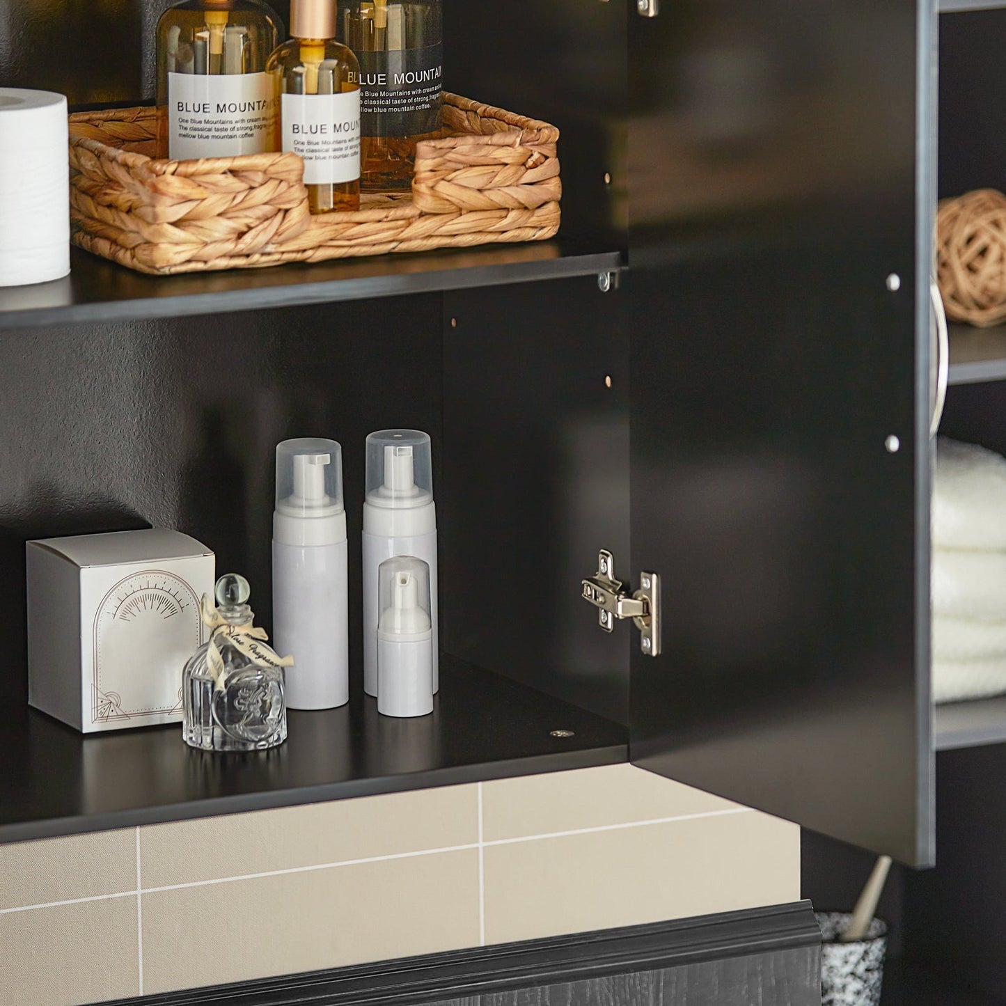 SoBuy Armoire murale 2 portes - 60x30x60 cm - Noir - Etagère réglable