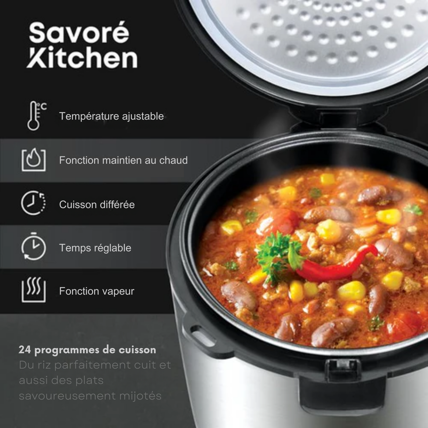 Mijoteur Multicuiseur - Savoré Kitchen - 5L avec 24 fonctions de cuisson - Cuiseur à riz - Cuiseur vapeur - Commande tactile