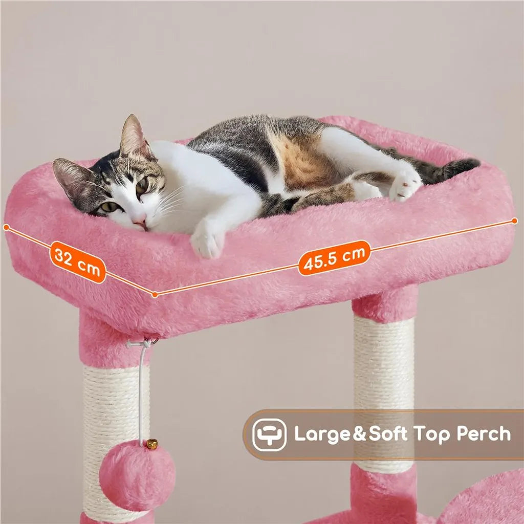 Yaheetech : Arbre à chat avec maison et plate-forme de repos - Rose pâle - 43,5 x 43,5 x 106 cm