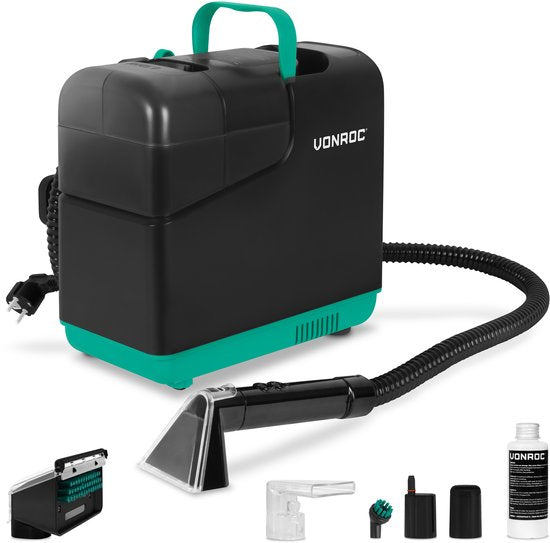 Nettoyeur de taches VONROC avec fonction vapeur - Nettoyeur de tapis - Nettoyeur à vapeur - 1 350 W - puissance d'aspiration de 16 kPa - accessoires et produit nettoyant inclus