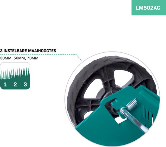 VONROC Tondeuse électrique - 1300W - Largeur de coupe 32cm - Bac de ramassage 30L + indicateur de remplissage - Hauteur de coupe réglable