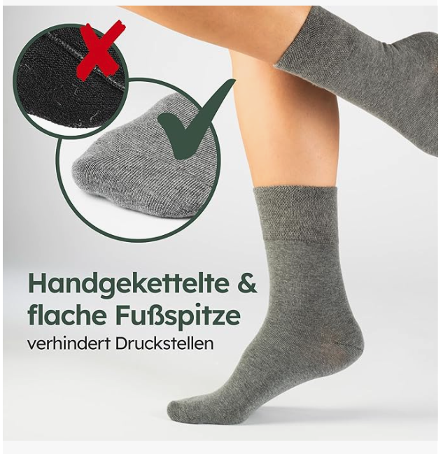 HELDENWERK - Chaussettes de santé et chaussettes pour diabétiques - 6 paires - Coton gris - Sans bord serré et sans coutures - Pointures 43-46 - À faible pression et respirantes - Unisexe