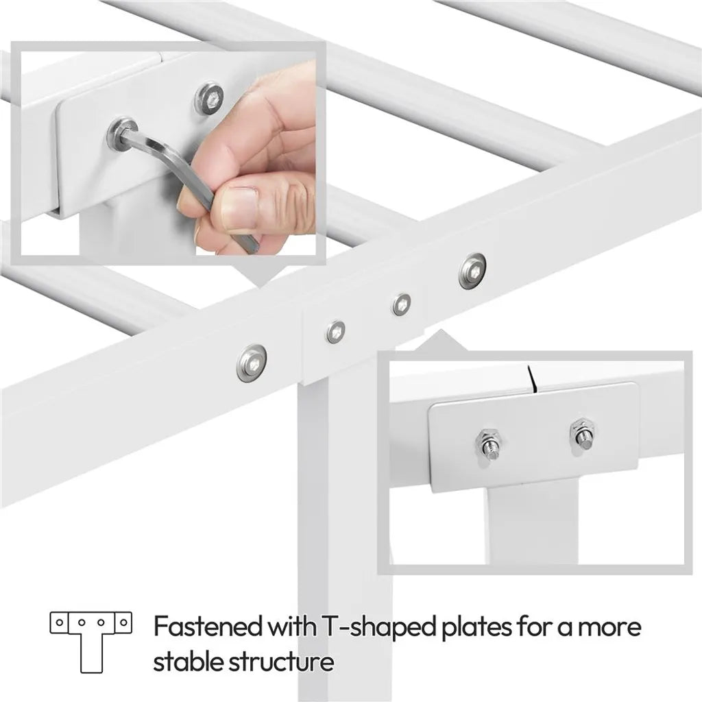 Yaheetech Cadre de lit 90 × 200 cm - Métal blanc - Lit simple avec tête de lit X-Design, sommier à lattes et espace de rangement de 32 cm