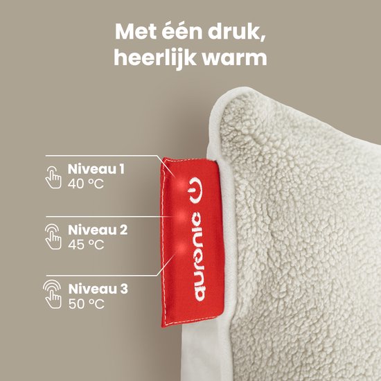 Auronic Heat Pillow - Sherpa Fleece - 45x45 - Sans fil - Rechargeable - Oreiller électrique - Infrarouge - Blanc