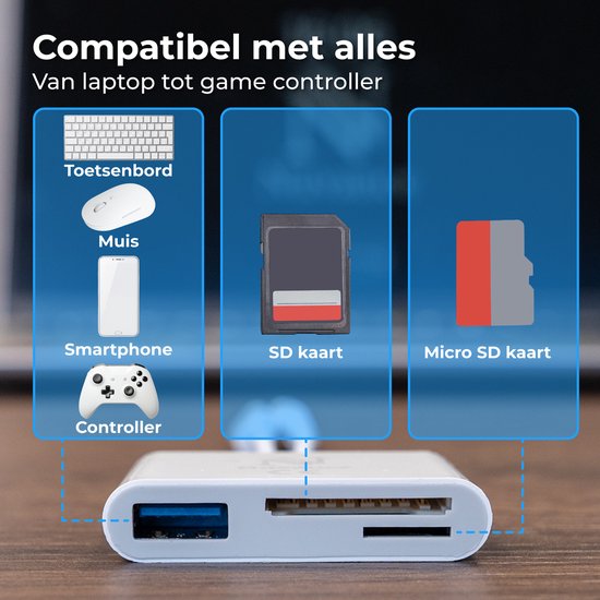 Nuvance SD Card Reader - 3 en 1 - Micro SD Card - USB to USB C - 8-Pin - Convient à tous les téléphones, tablettes et ordinateurs portables