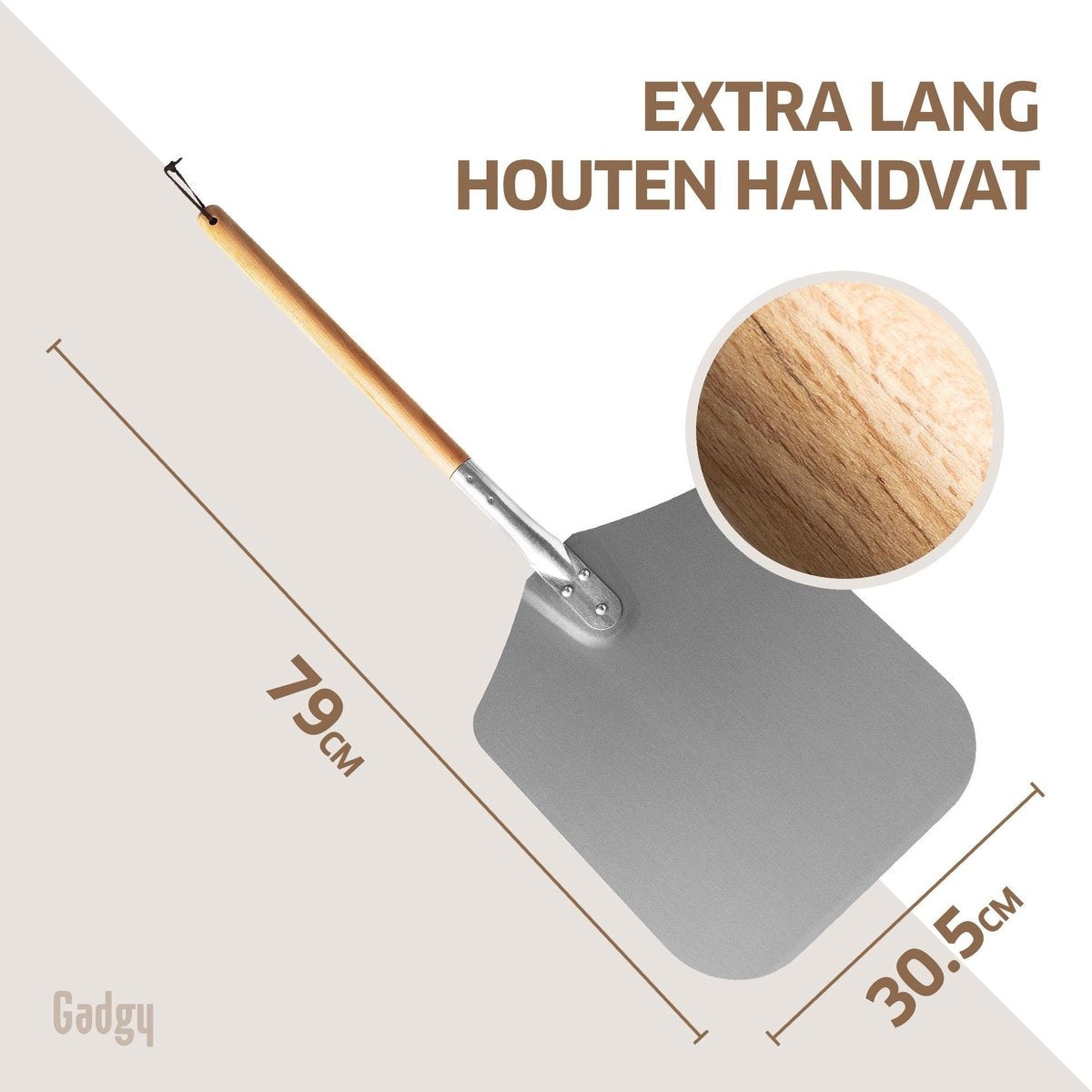 Gadgy Pelle à pizza pour BBQ et four - Spatule à pizza - Cadeau de fête des pères - Long manche en bois - VOphangible - Aluminium