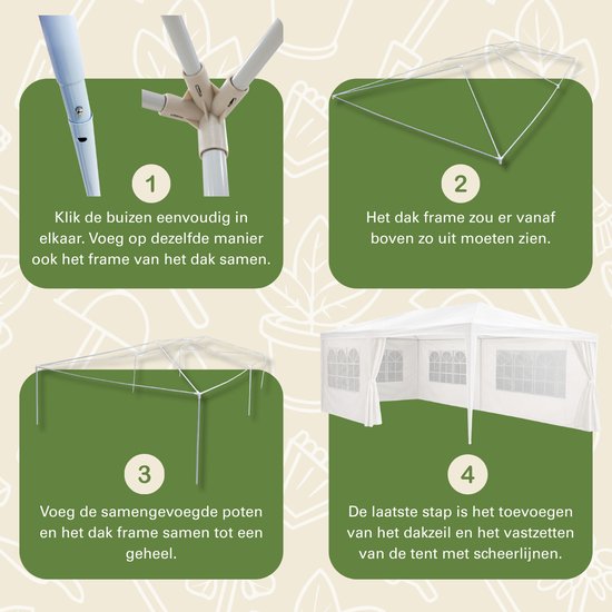 Tente de réception Kinzo 3 x 6 m - Tente-pavillon pour 70 personnes - Pavillon de jardin avec 6 parois latérales - Tente de jardin avec une hauteur au faîte de 2,5 m - Tente de réception imperméable et résistante aux UV - Blanche