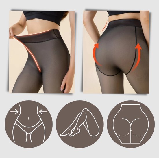 Collant polaire - Noir nude - Taille L/XL - Collant thermique couleur chair - Anti-mailles filées - Legging polaire pour femme