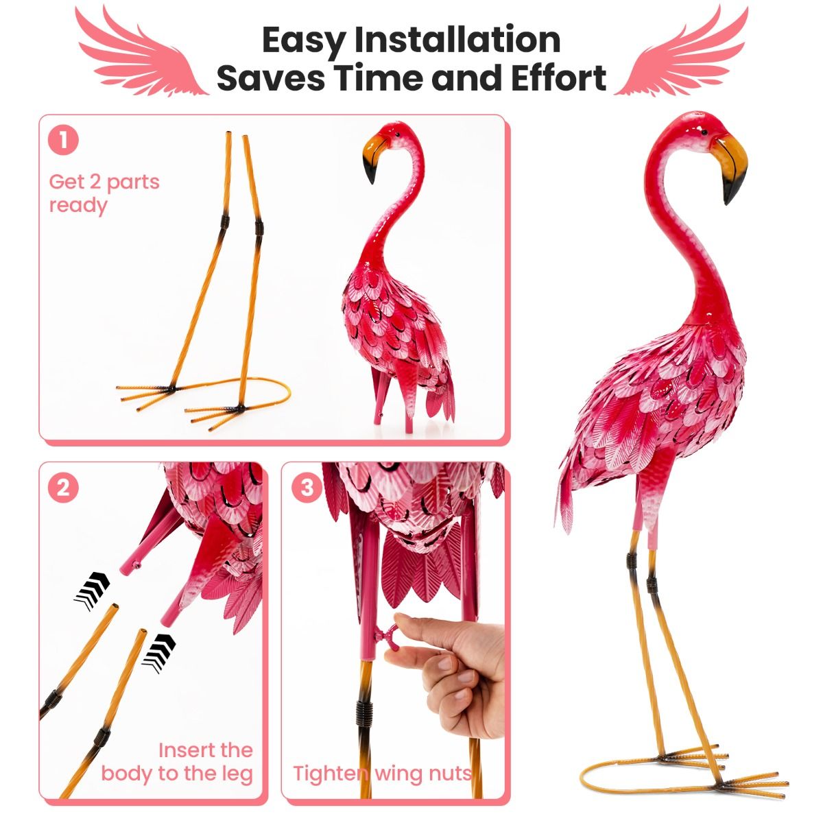 Statues de jardin Coast Flamingo - Lot de 2 - Métal - Rose