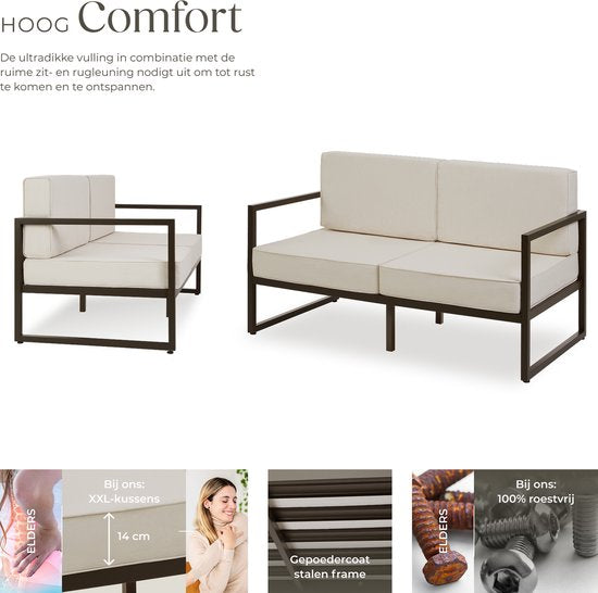 tectake® - Canapé de jardin Comosa - Couchage 2 places - Banc de jardin - Canapé de jardin 2 places - Coussins d'assise et de dossier déperlants et ultra-épais - Capacité 125kg par place - Marron/beige