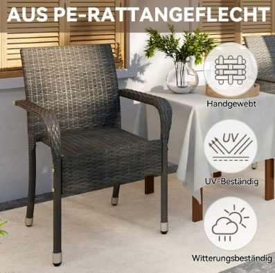 Yaheetech : lot de 2 chaises de jardin en rotin - Gris - 58 x 58 x 84 cm - Empilables, avec accoudoirs