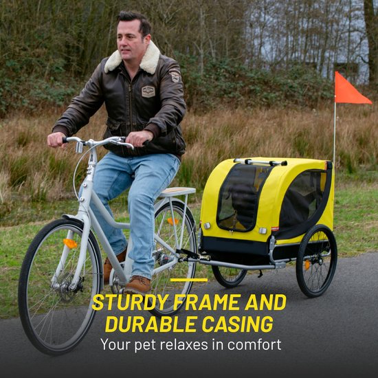 Dunlop Dog Bicycle Trailer - Remorque pour chiens jusqu'à 40 KG - Bagages pour remorque de vélo - Remorque de vélo avec réflecteurs et housse de pluie réglable - Remorque de vélo pour chiens - Remorque pour chiens - Jaune