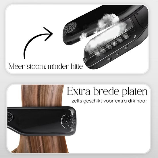 Sansbeauté® Steam Straightener - Lisseur à vapeur - Plaques larges - Lisseur professionnel - Lisseur à vapeur - Noir