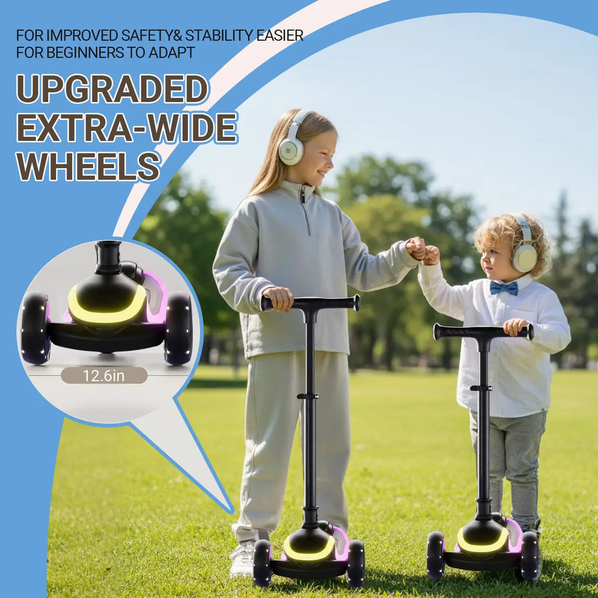 Trottinette pour enfants Neuleb YFQ à 3 roues avec roues à LED - Pliable - Noire