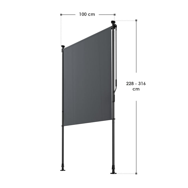 Juskys Vertical Balcony Screen 100x310 cm Grey - Protection solaire et visuelle hydrofuge et réglable en hauteur