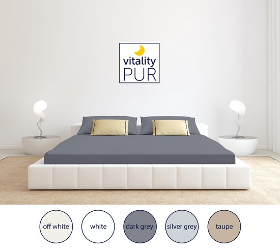 Vitality Pur - Drap-housse 100% coton - Jersey stretch - Gris foncé - 90x200