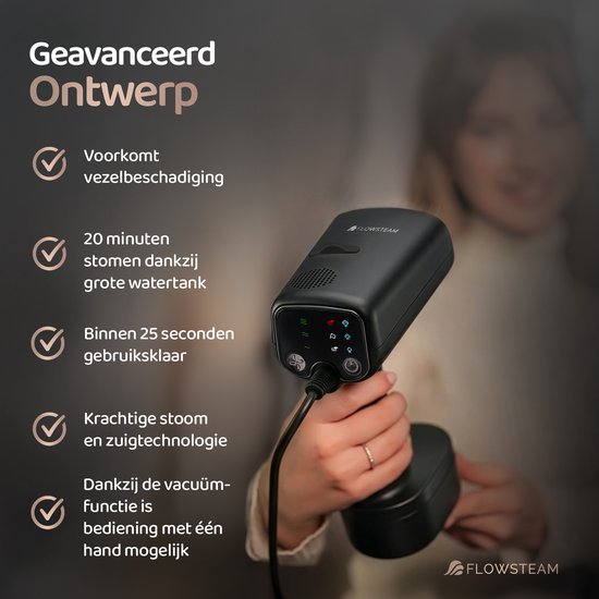FLOWSTEAM® Vacuum Edition : défroisseur à vapeur - Défroisseur à main avec fonction d'aspiration - Défroisseur de voyage - 2100 W - Noir mat