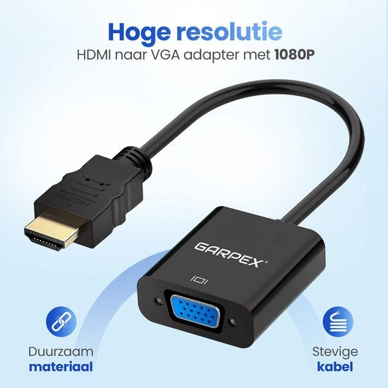 Garpex® Adaptateur HDMI vers VGA - HDMI vers VGA - Full HD 1080P - Mâle vers Femelle - Affichage supplémentaire
