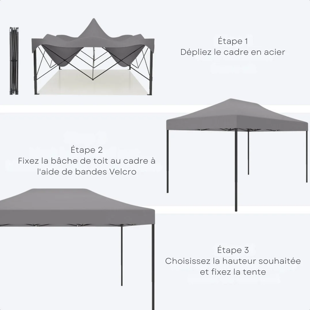 Tonnelle de jardin - LifeGoods - 3x4.5m - Avec sac de transport à roulettes - Gris foncé