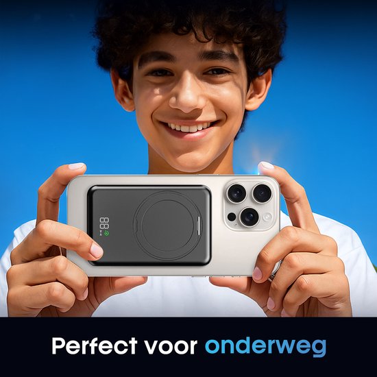 Batterie externe Strolox - 12 000 mAh - Compatible avec le système MagSafe - Batteries externes sans fil - Chargeur rapide - Kit d'urgence - Avec support
