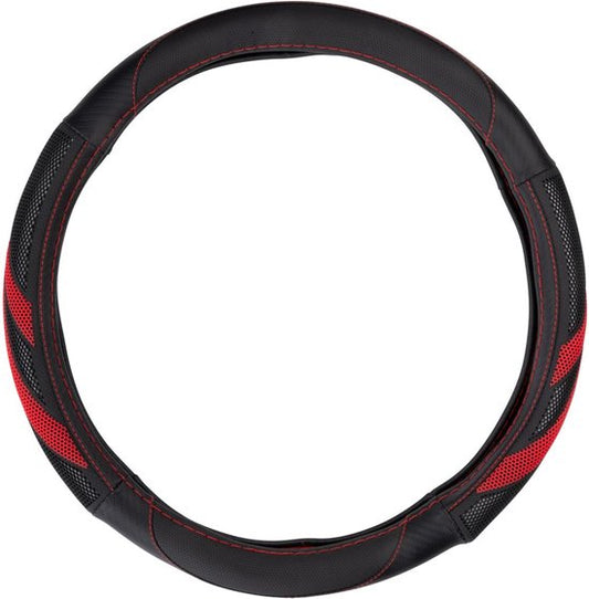 Dunlop Housse de volant voiture 38CM - Convient aux volants 37-39CM - Prise en main confortable - Antidérapant - Décoration de voiture - Cuir synthétique - Noir/Rouge