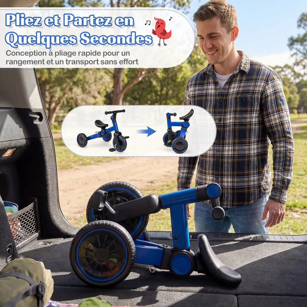 Vélo pour enfant Costway 5-en-1 - Bleu - Vélo d'équilibre avec pédales amovibles - Évolue au rythme de la croissance de votre enfant