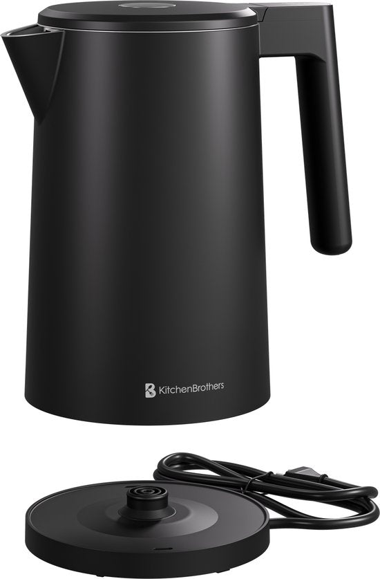 KitchenBrothers Bouilloire - 1,7L - Avec contrôle de la température - Électrique - Fonction maintien au chaud - Affichage - Double paroi - Cool-touch - 2200W - Noir