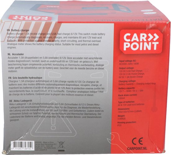 Carpoint Chargeur de batterie 6-12V | chargeur de maintien pour batteries au plomb et au gel